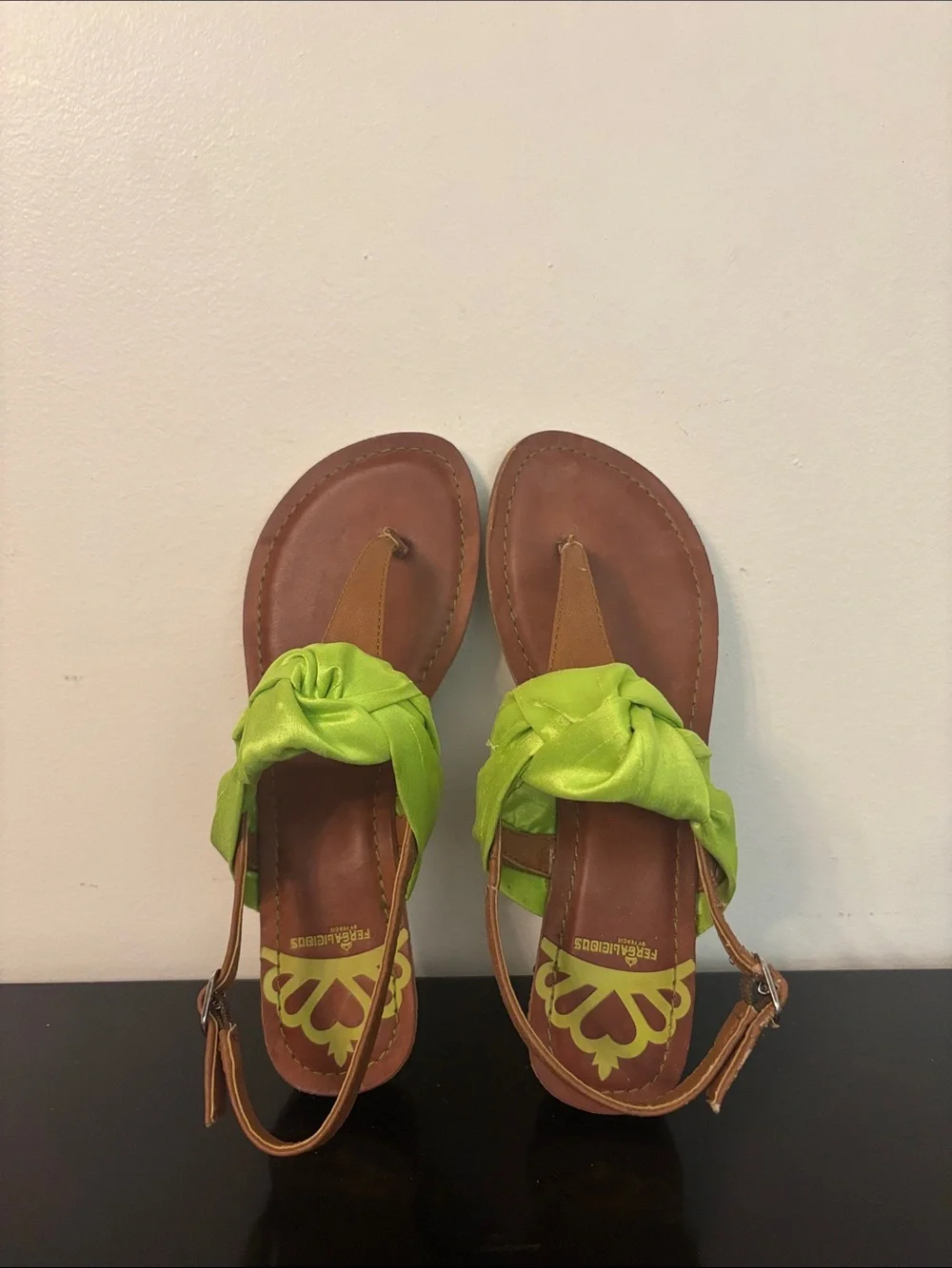 Fergalicious Lime Green Satin Knot Slingback Sandals